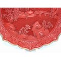 Superb platou decorativ chinezesc | alamă, lacquer & cinabru sculptat | cca.1970